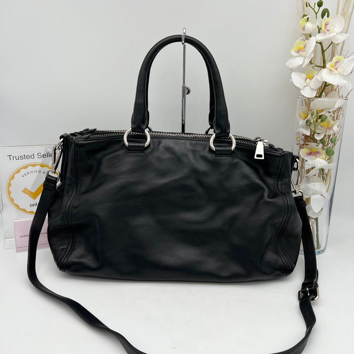 PRADA SOFT CALF BLACK LEATHER 2 WAY BAG