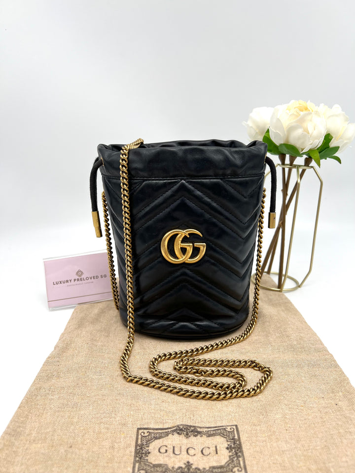 GUCCI MARMONT QUILTED GHW BUCKET BAG