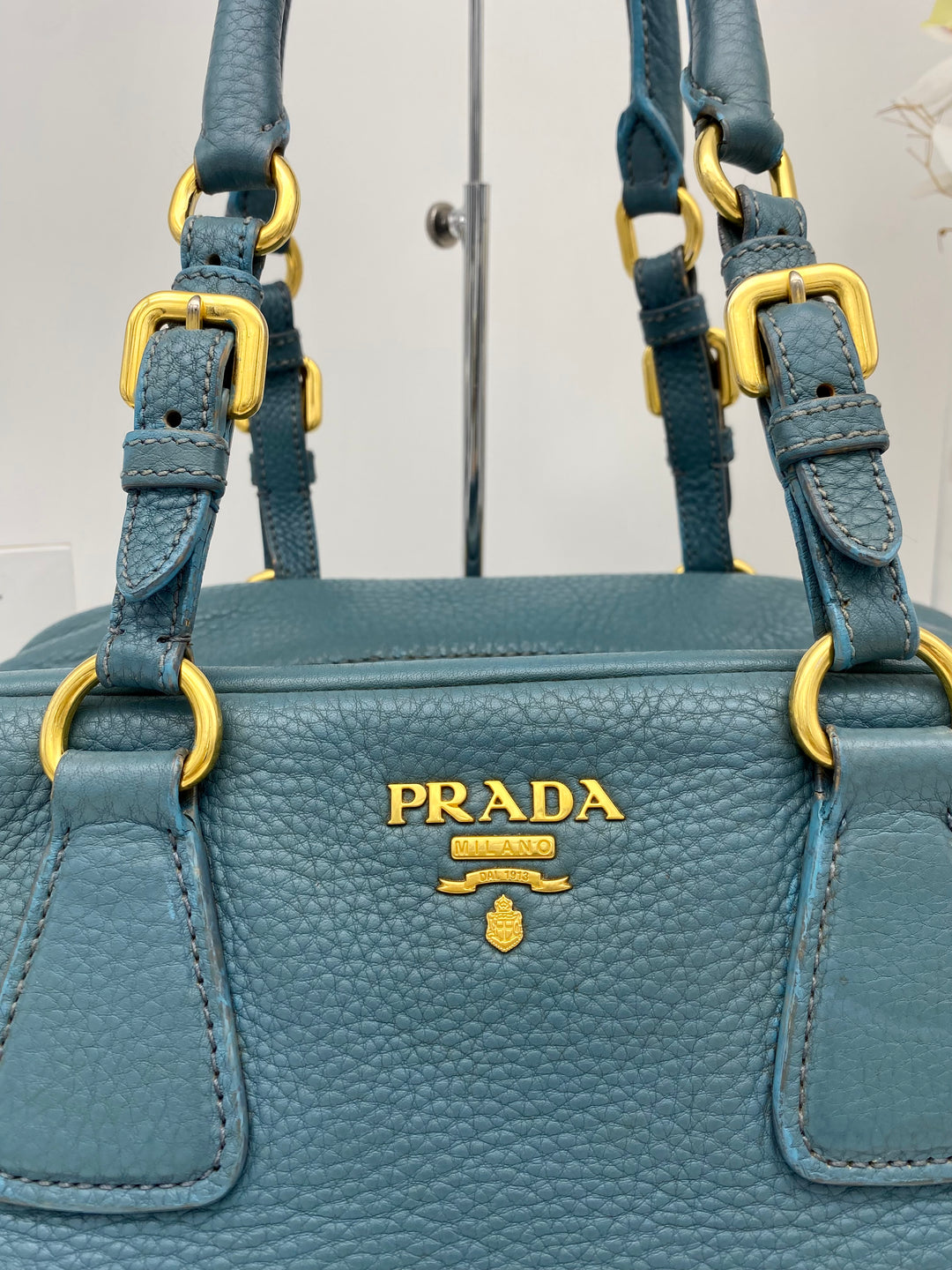 PRADA BLUE LEATHER DAINO BOSTON BAG