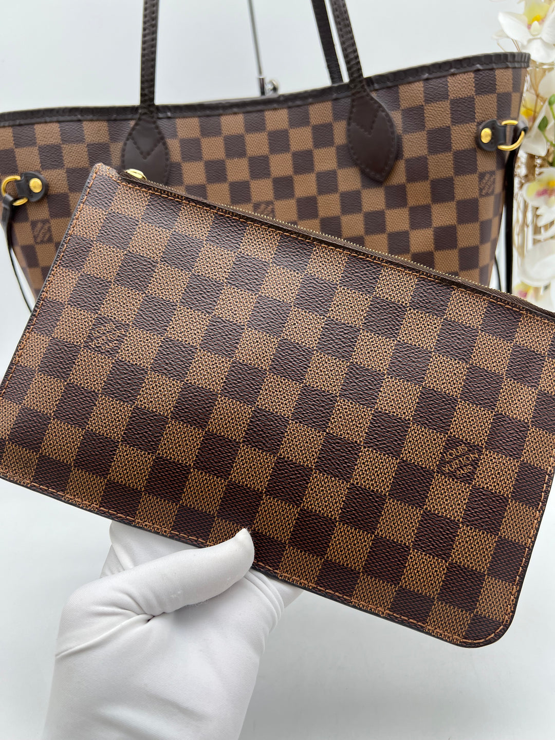 LOUIS VUITTON NEVERFULL MM DAMIER W/ POUCH