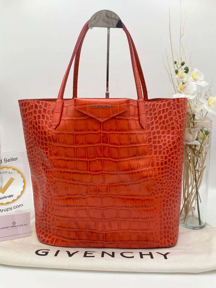 GIVENCHY ANTIGONA CROC EMBOSSED TOTE BAG