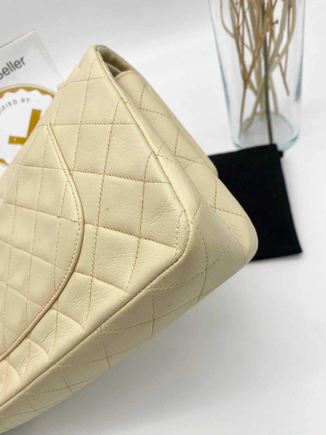 CHANEL VINTAGE DOUBLE FLAP LAMBSKIN BEIGE MEDIUM