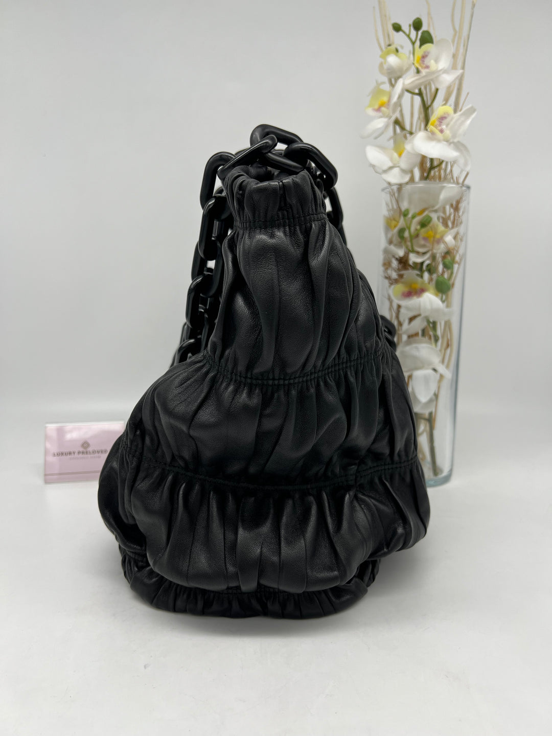 PRADA LEATHER GATHER NAPPA CHUNKY CHAIN SHOULDER BAG