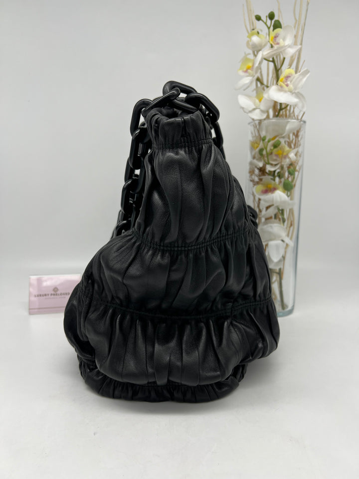 PRADA LEATHER GATHER NAPPA CHUNKY CHAIN SHOULDER BAG