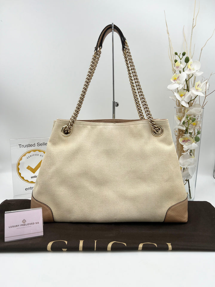 GUCCI SOHO HOBO CHAIN BAG CANVAS