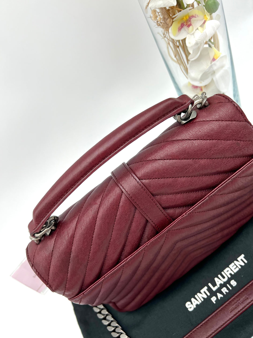 YVES SAINT LAURENT COLLEGE CHEVRON QUILTED BAG GHW