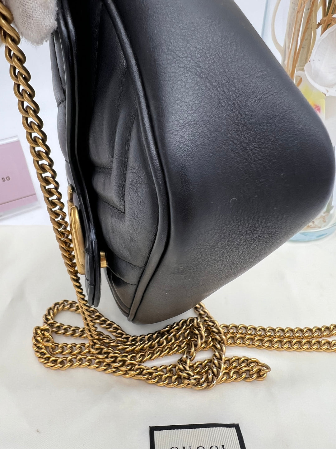 GUCCI GG MARMONT SUPER MINI METALASSE BLACK