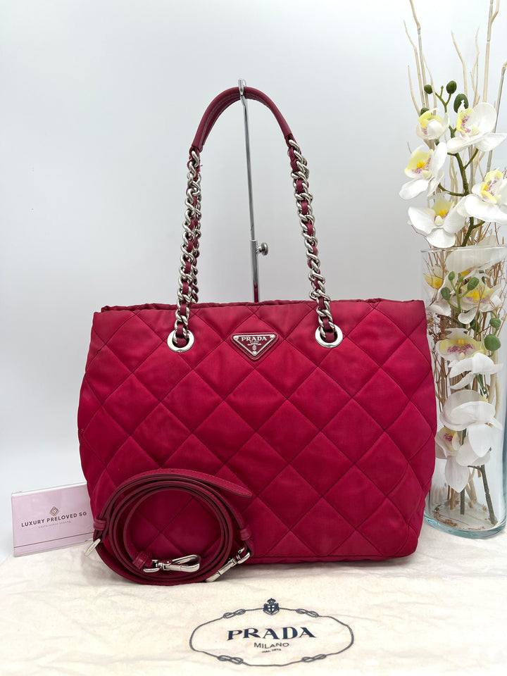 PRADA QUILTED TESSUTO CHAIN SHOULDER BAG