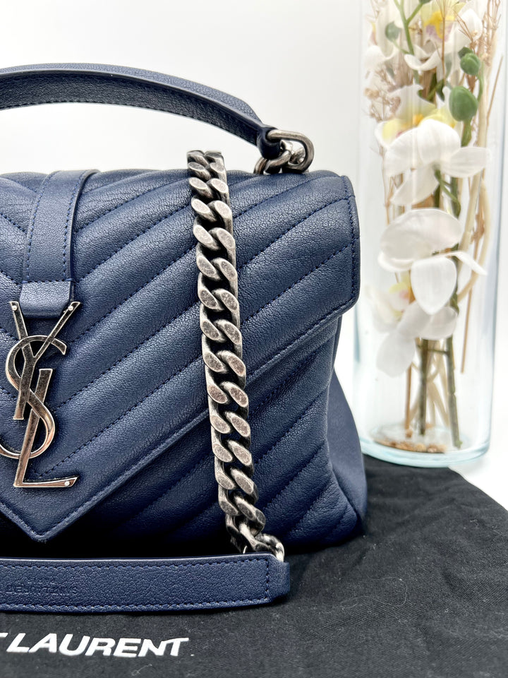 YVES SAINT LAURENT COLLEGE CHEVRON QUILTED BAG GHW MEDIUM