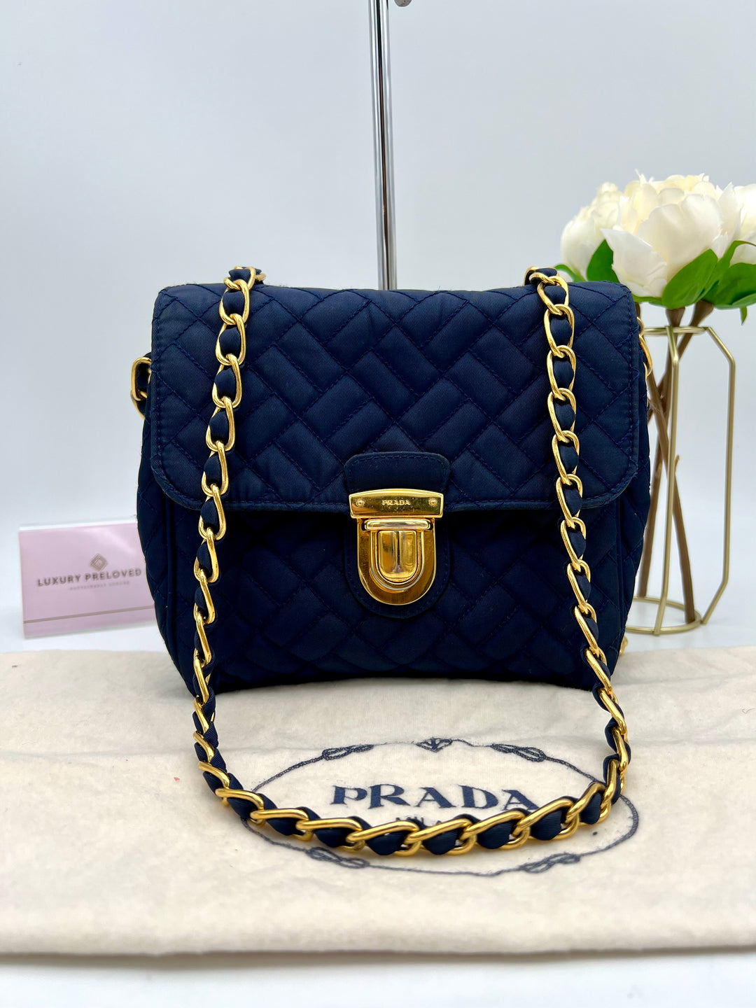 PRADA QUILTED CHAIN NYLON SHOULDER BAG