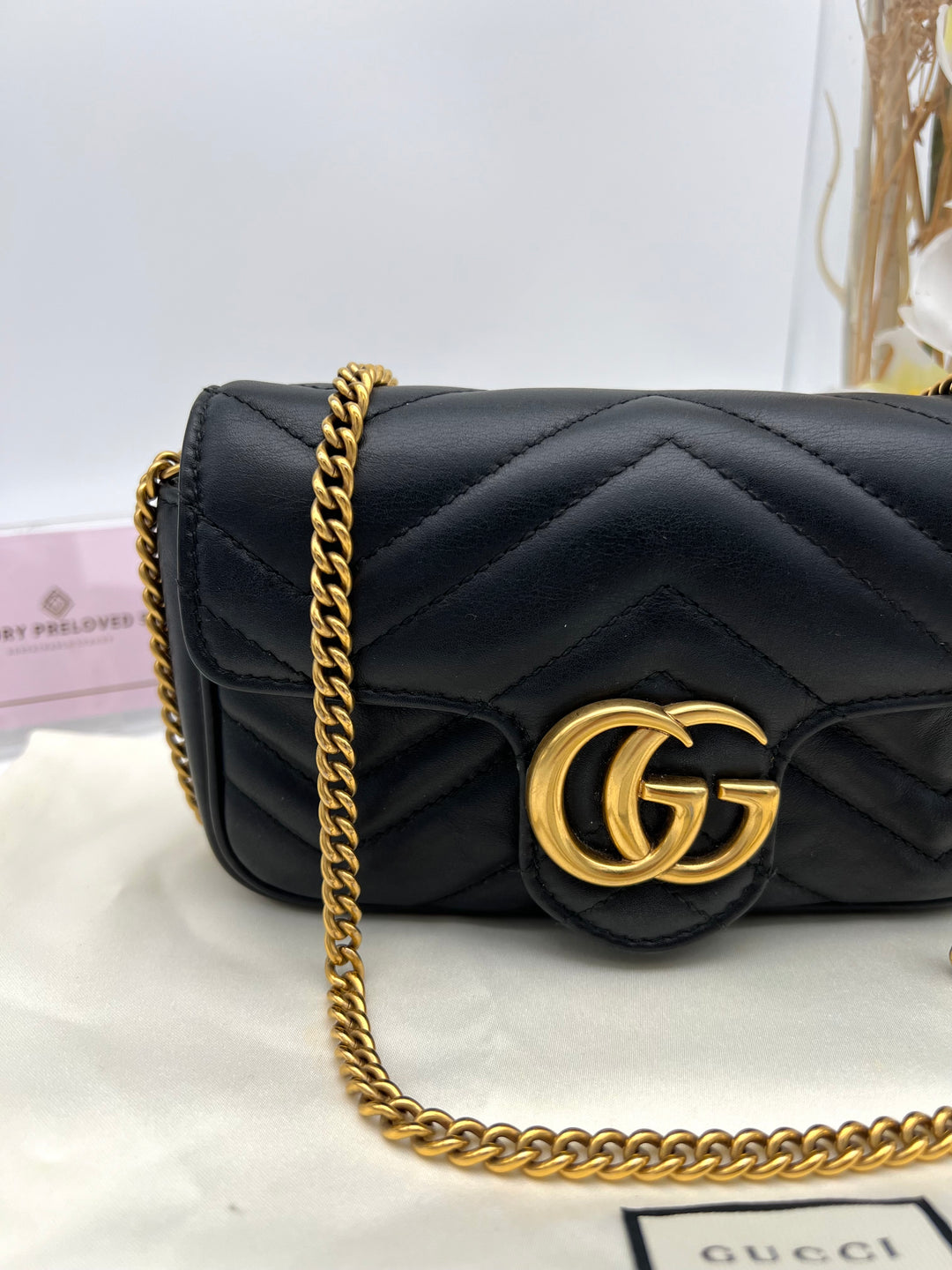 GUCCI GG MARMONT SUPER MINI METALASSE BLACK