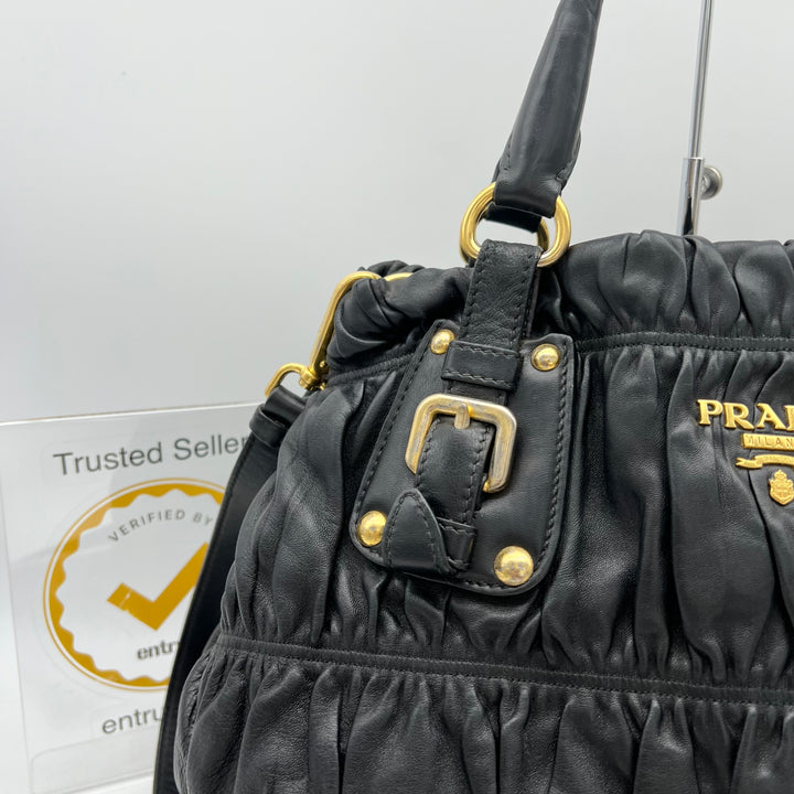 PRADA GAUFRE LEATHER SHOPPING TOTE BAG