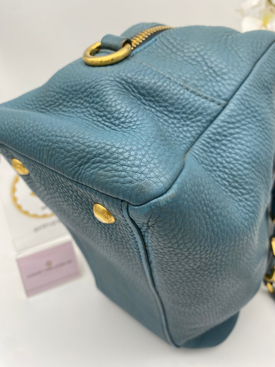 PRADA BLUE LEATHER DAINO BOSTON BAG