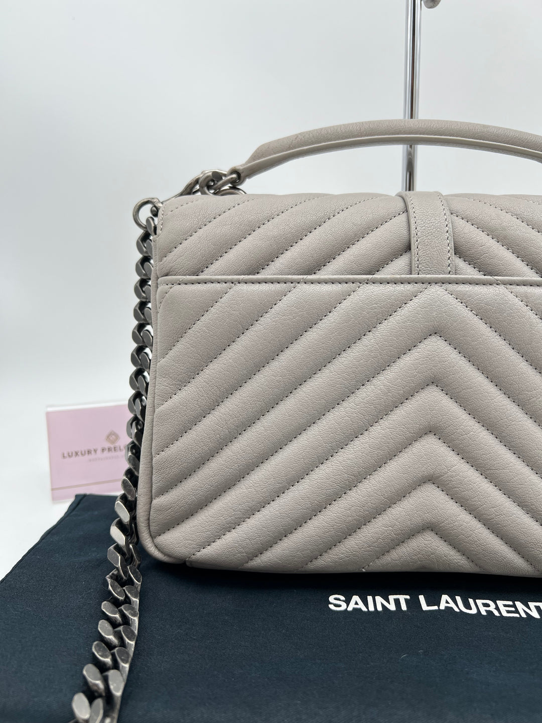 YVES SAINT LAURENT COLLEGE CHEVRON QUILTED BAG SHW MEDIUM