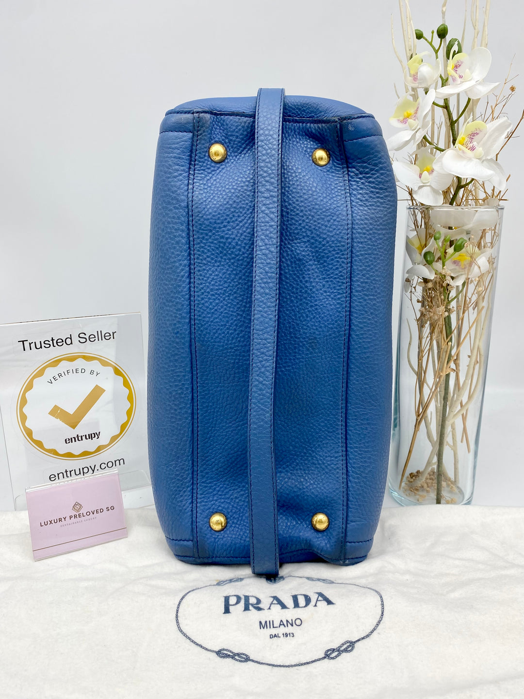 PRADA BLUE LEATHER DAINO 2 WAY BAG