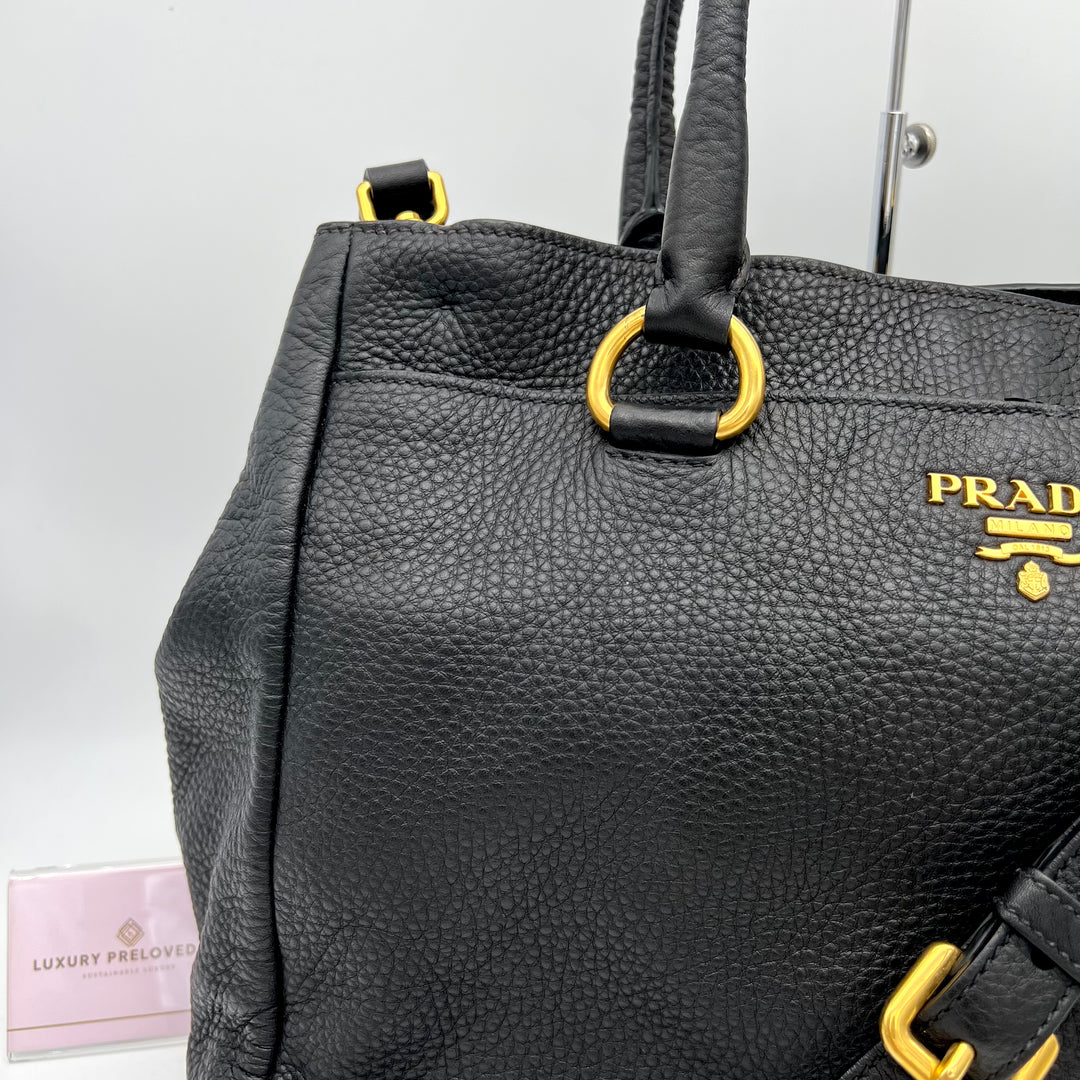 PRADA BLACK LEATHER DAINO 2 WAY BAG