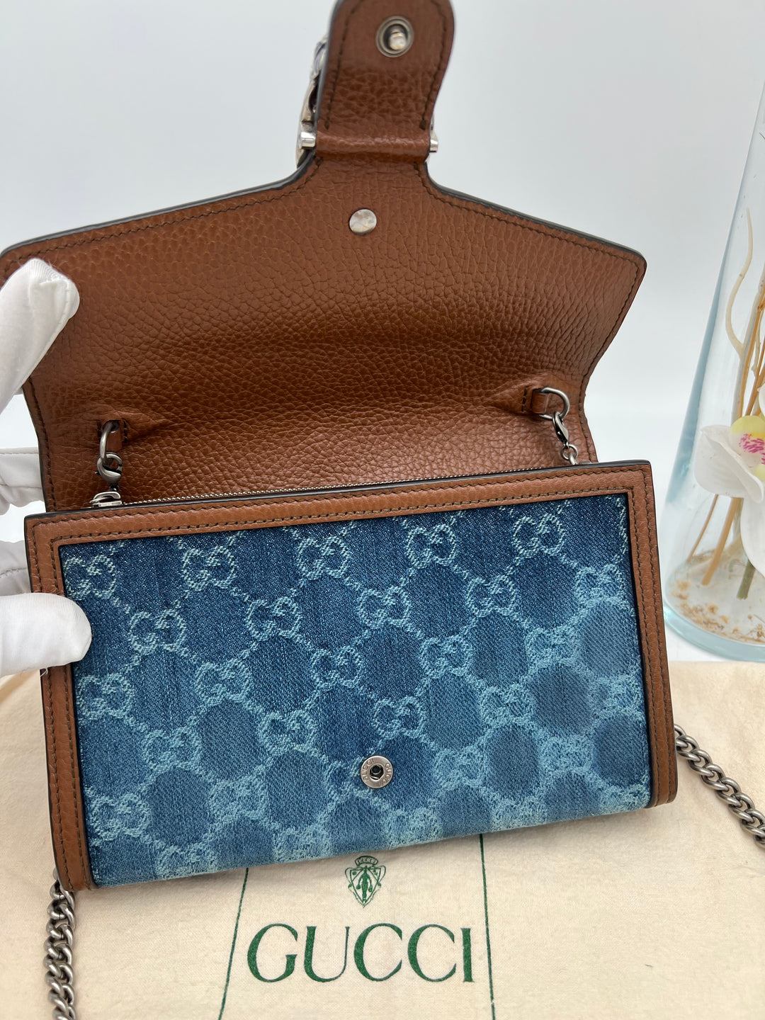 GUCCI DIONYSUS DENIM CHAIN SHOULDER BAG