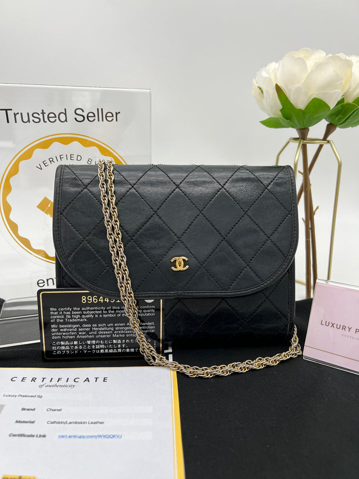 CHANEL BLACK MATALESSE CHAIN SHOULDER BAG LAMBSKIN