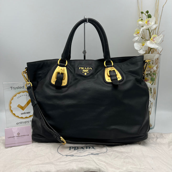 PRADA BLACK LEATHER 2 WAY BAG