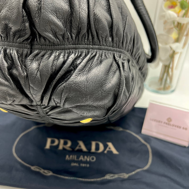 PRADA GAUFRE LEATHER SHOPPING TOTE BAG