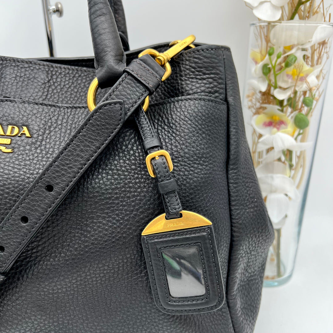 PRADA BLACK LEATHER DAINO 2 WAY BAG