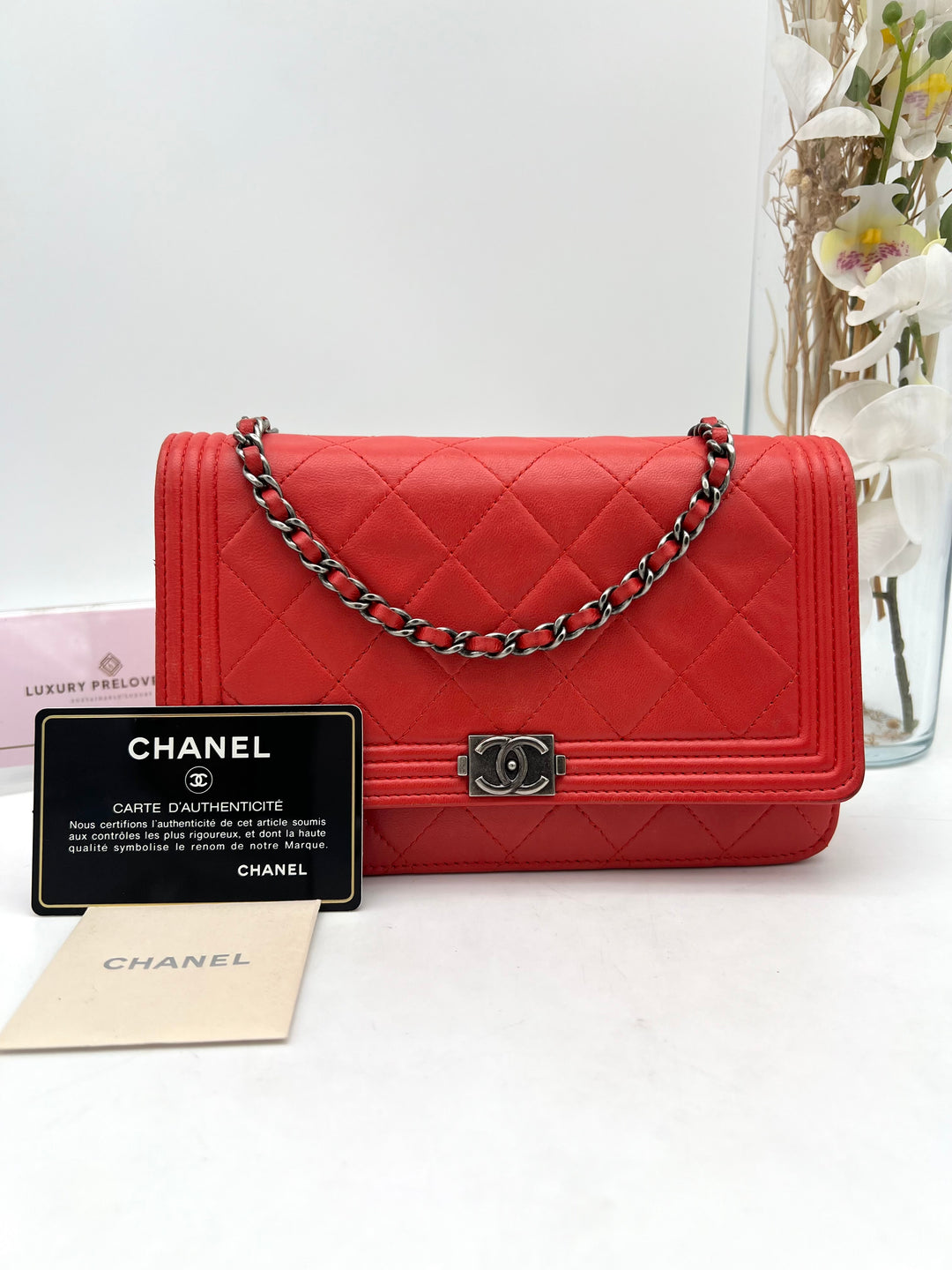 CHANEL BOY WALLET ON CHAIN LAMBSKIN