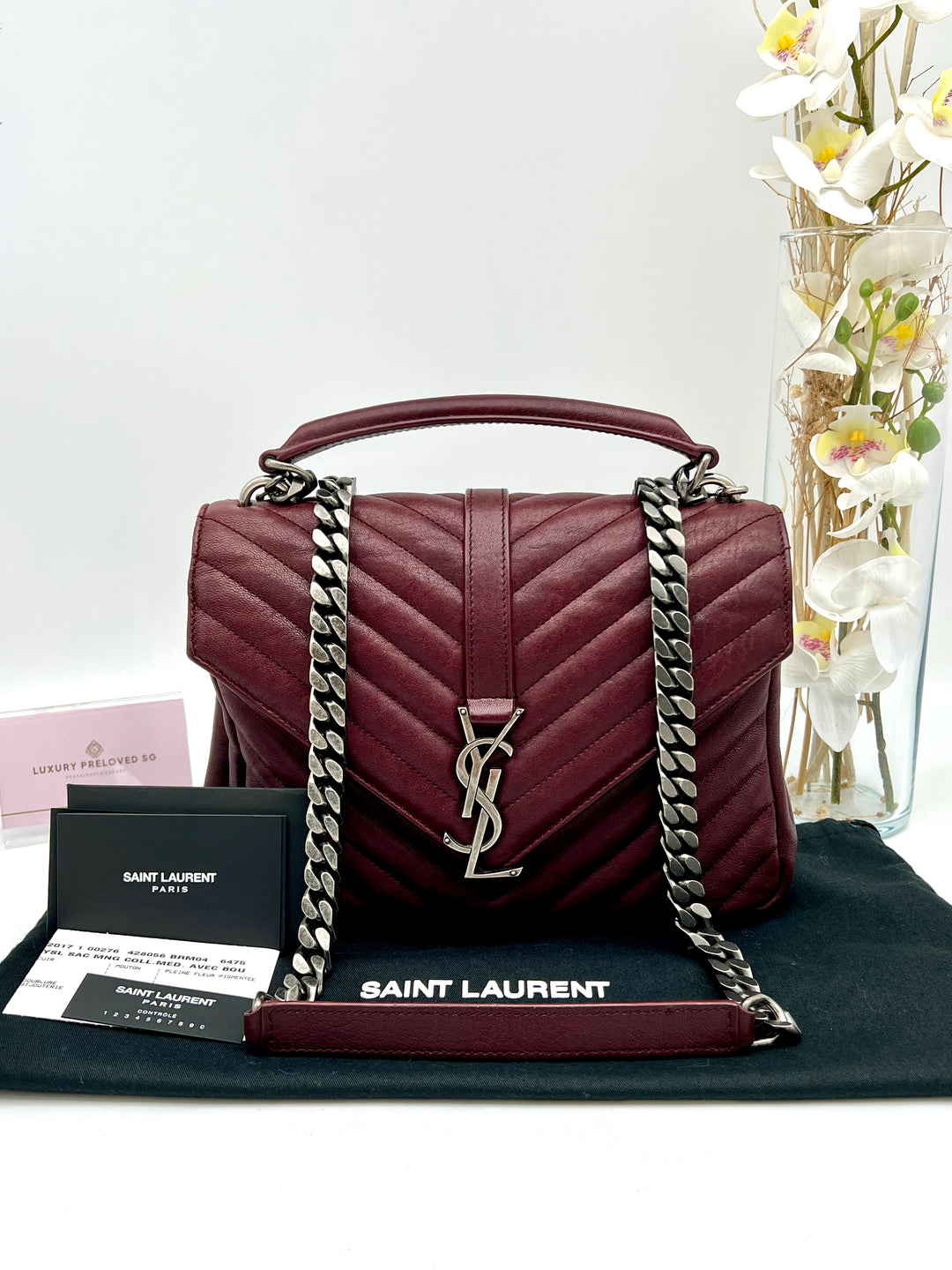 YVES SAINT LAURENT COLLEGE CHEVRON QUILTED BAG GHW