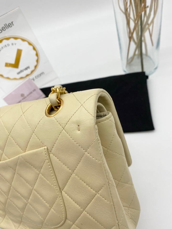 CHANEL VINTAGE DOUBLE FLAP LAMBSKIN BEIGE MEDIUM