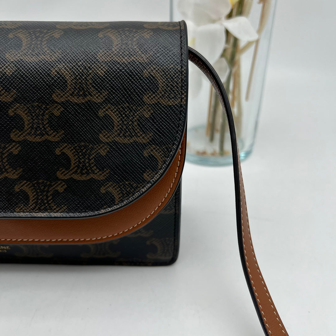 CELINE TRIOMPHE WALLET ON STRAP TAN