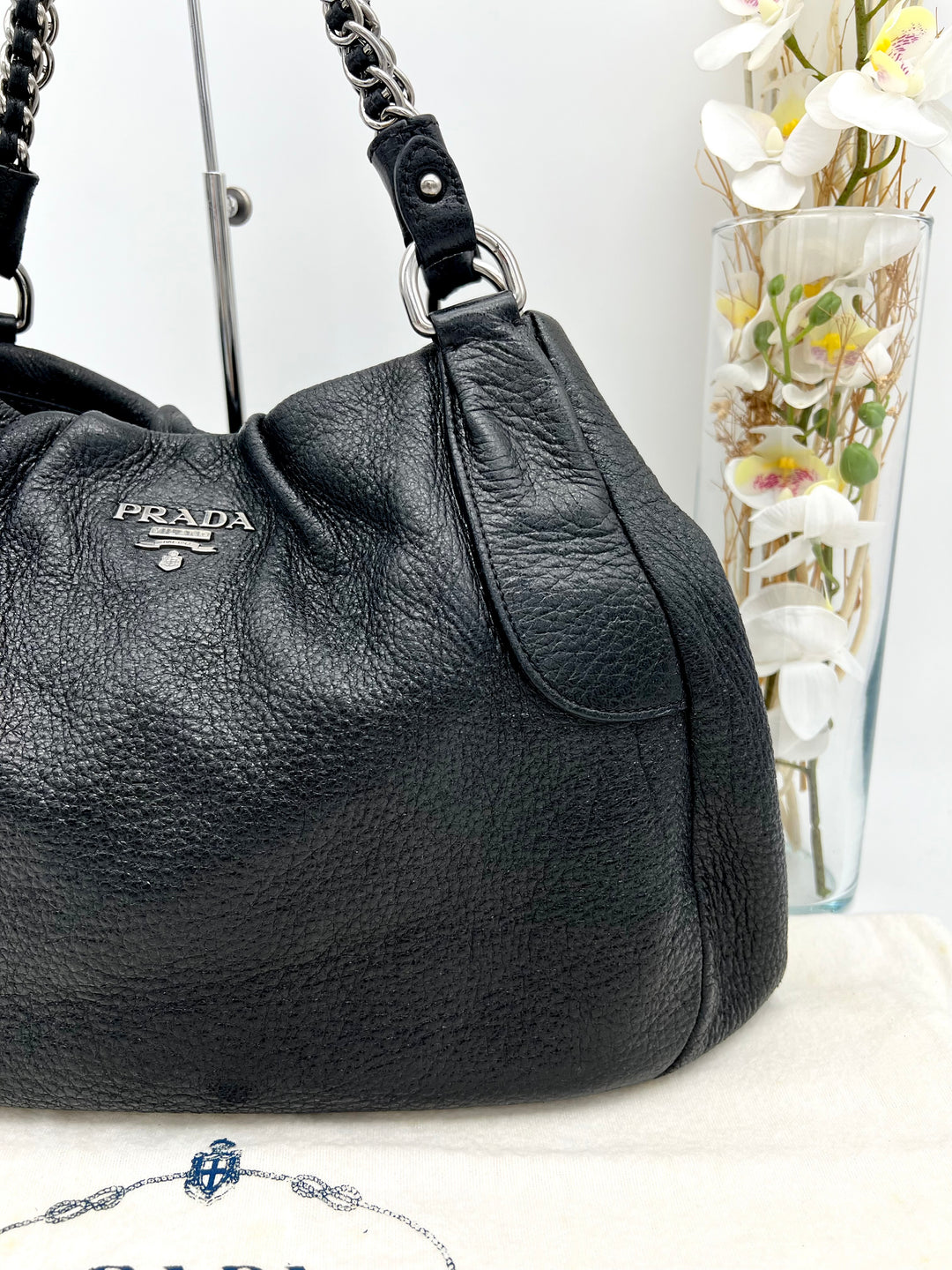 PRADA METALLIC CALF LEATHER CHAIN SHOULDER BAG