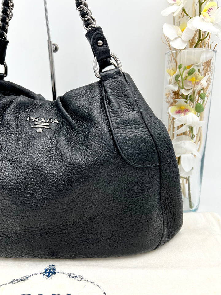 PRADA METALLIC CALF LEATHER CHAIN SHOULDER BAG