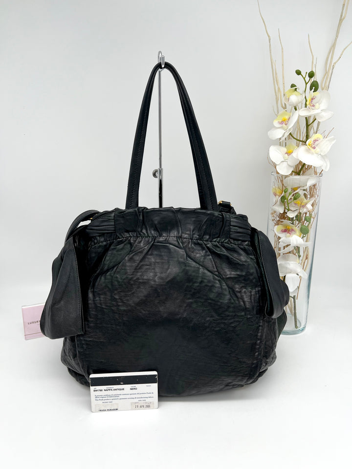 PRADA RIBBON LEATHER SHOULDER BAG