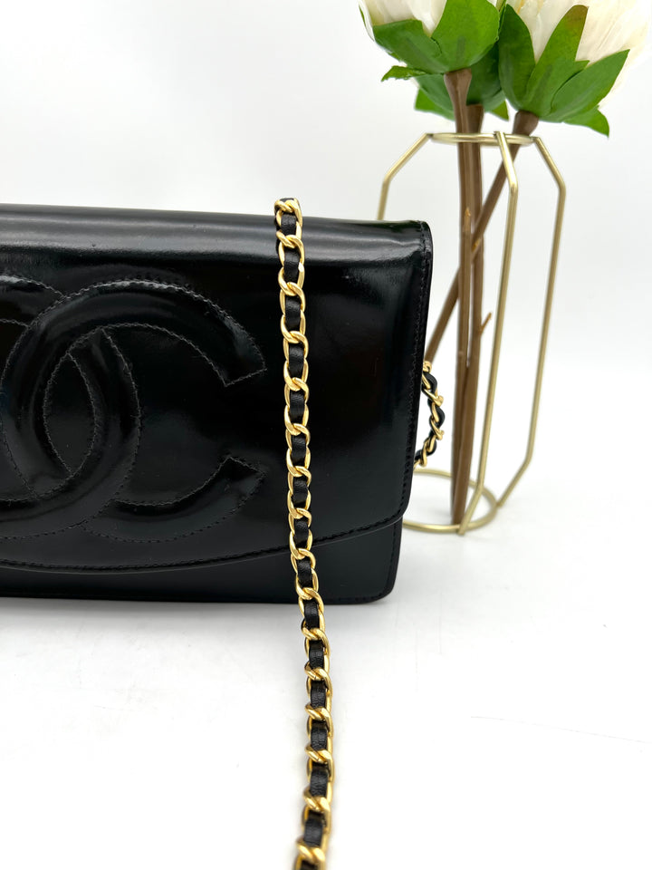 CHANEL TIMELESS WALLET ON CHAIN BLACK PATENT