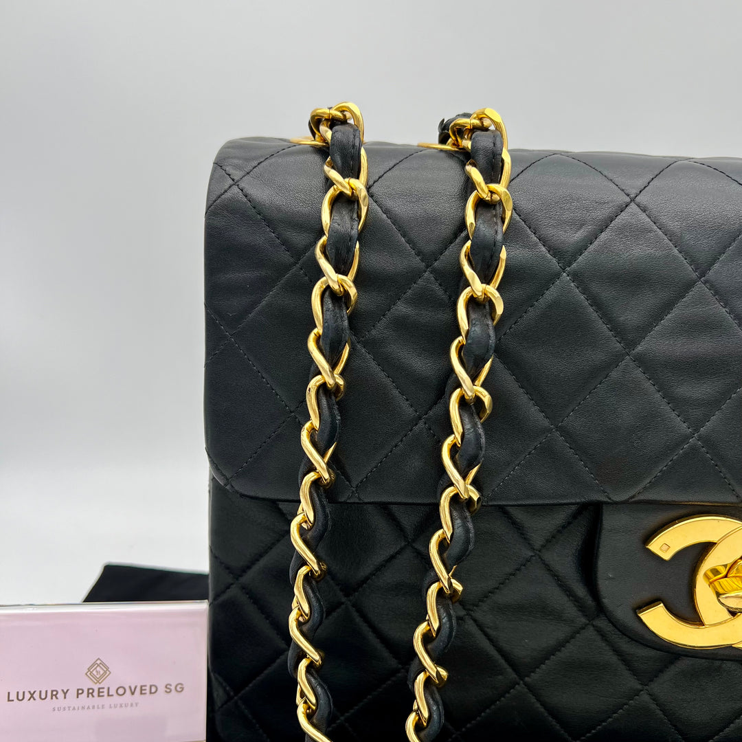 CHANEL LAMBSKIN DOUBLE FLAP MAXI