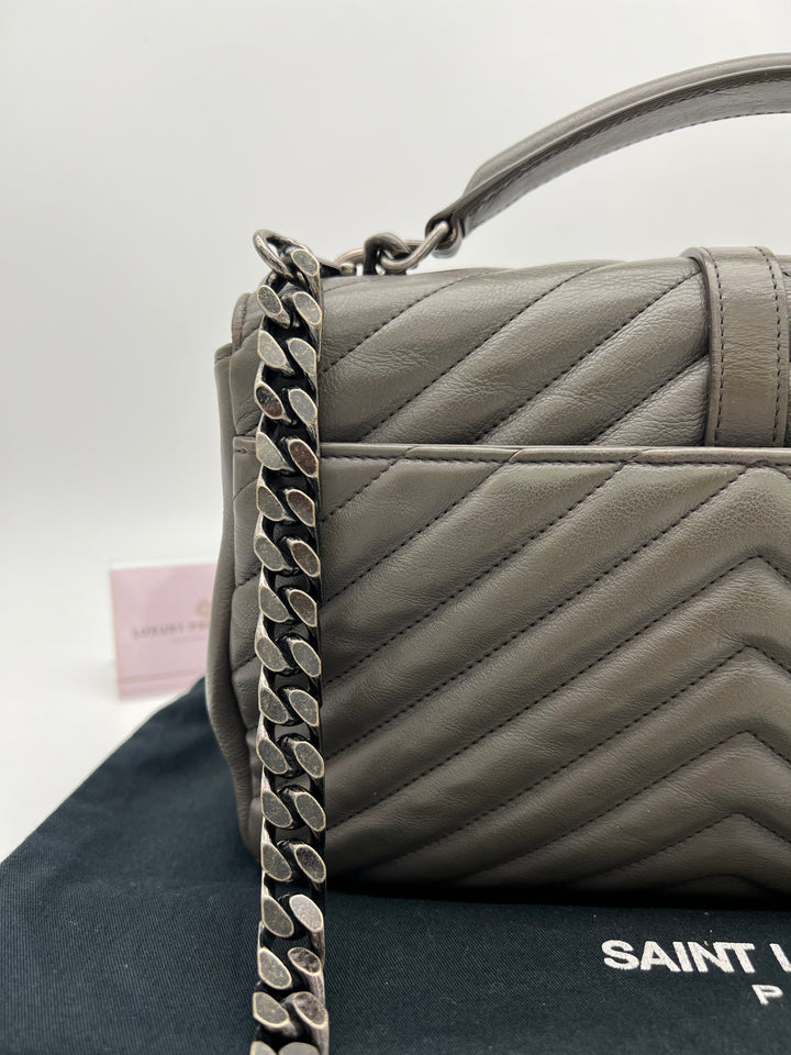 YVES SAINT LAURENT COLLEGE CHEVRON QUILTED BAG SHW MEDIUM