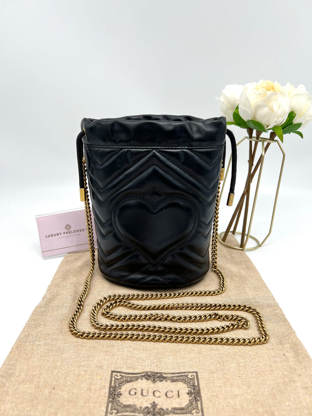 GUCCI MARMONT QUILTED GHW BUCKET BAG