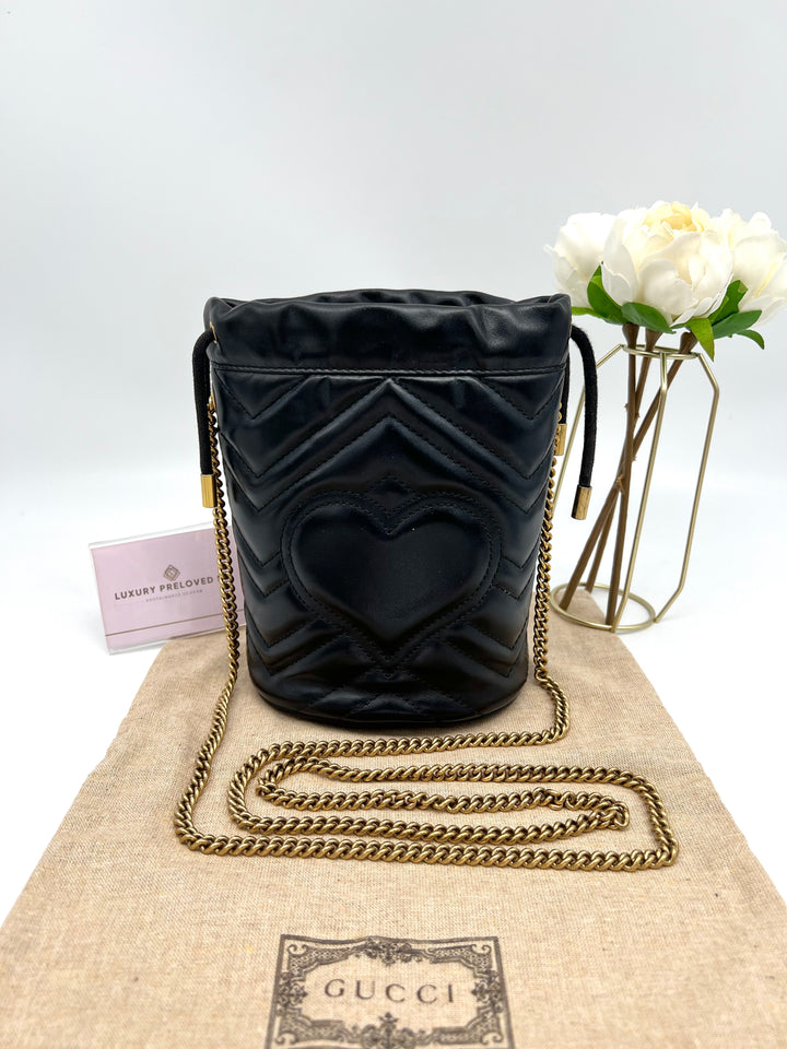 GUCCI MARMONT QUILTED GHW BUCKET BAG