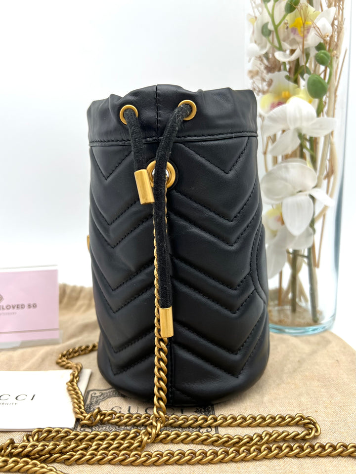 GUCCI MARMONT QUILTED GHW BUCKET BAG