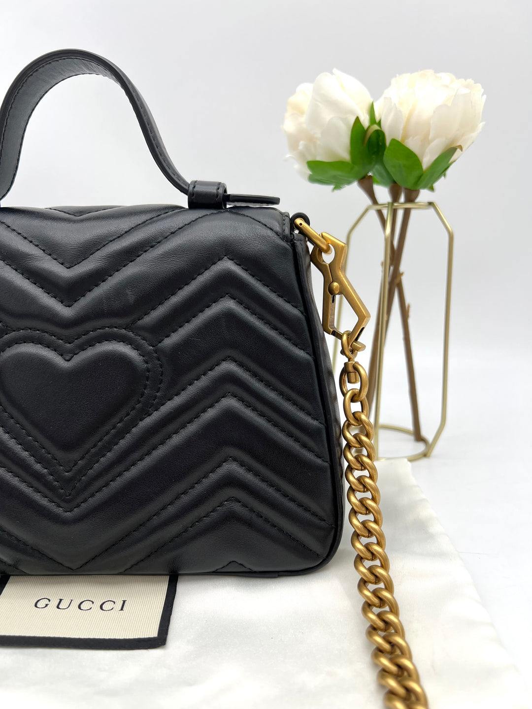 GUCCI MARMONT QUILTED TOP HANDLE GHW SHOULDER BAG