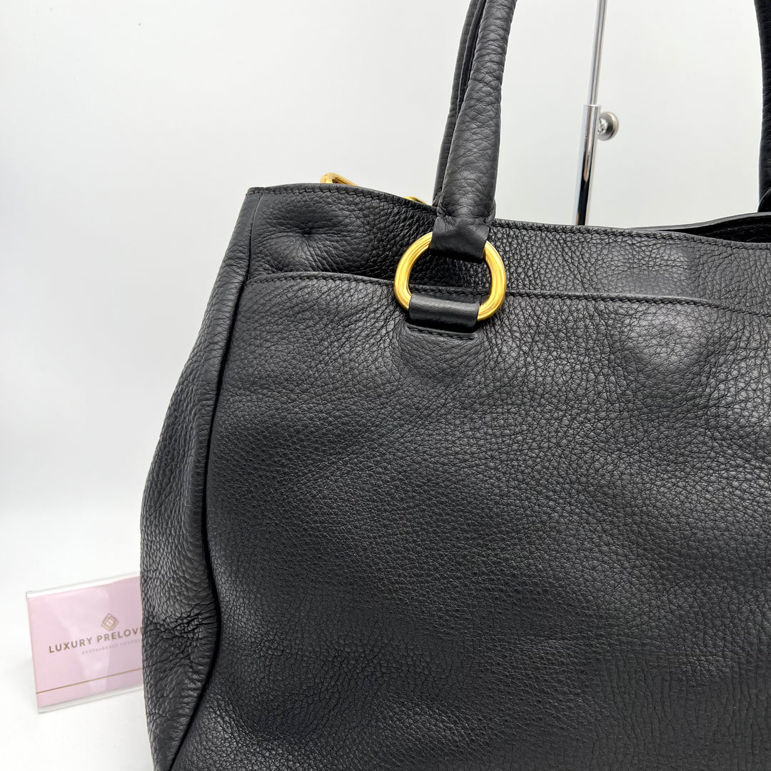 PRADA BLACK LEATHER DAINO 2 WAY BAG