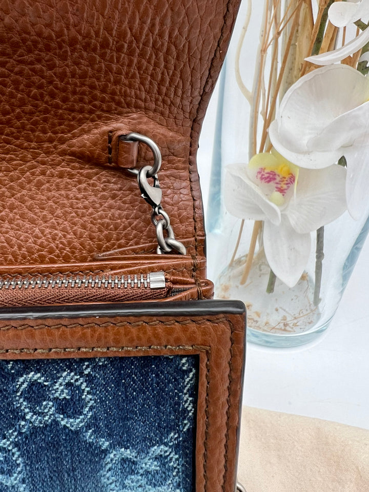 GUCCI DIONYSUS DENIM CHAIN SHOULDER BAG