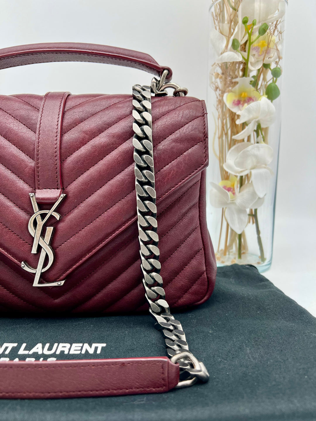 YVES SAINT LAURENT COLLEGE CHEVRON QUILTED BAG GHW