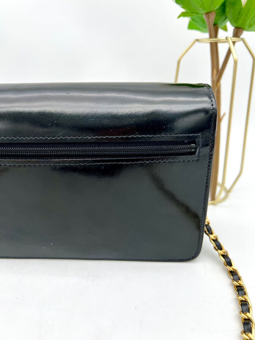 CHANEL TIMELESS WALLET ON CHAIN BLACK PATENT