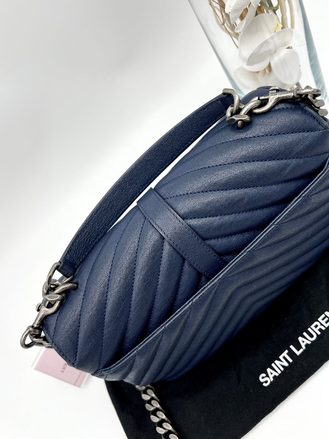 YVES SAINT LAURENT COLLEGE CHEVRON QUILTED BAG GHW MEDIUM