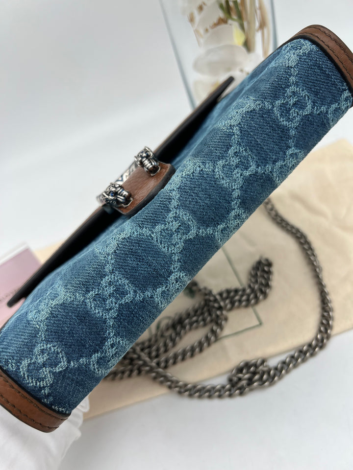 GUCCI DIONYSUS DENIM CHAIN SHOULDER BAG