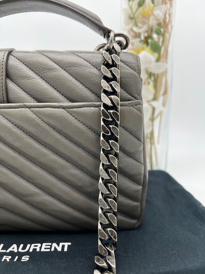 YVES SAINT LAURENT COLLEGE CHEVRON QUILTED BAG SHW MEDIUM