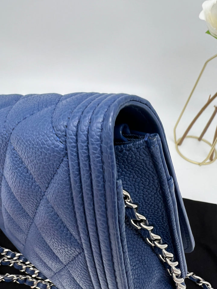 CHANEL CHEVRON CALFSKIN BOY WALLET ON CHAIN