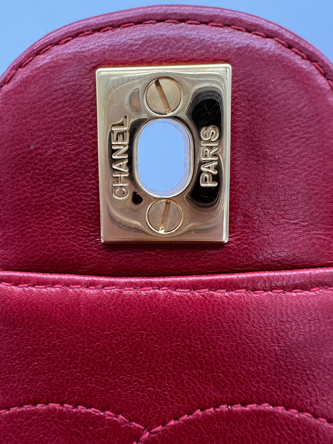 CHANEL RED LAMBSKIN METALASSE CHAIN BAG