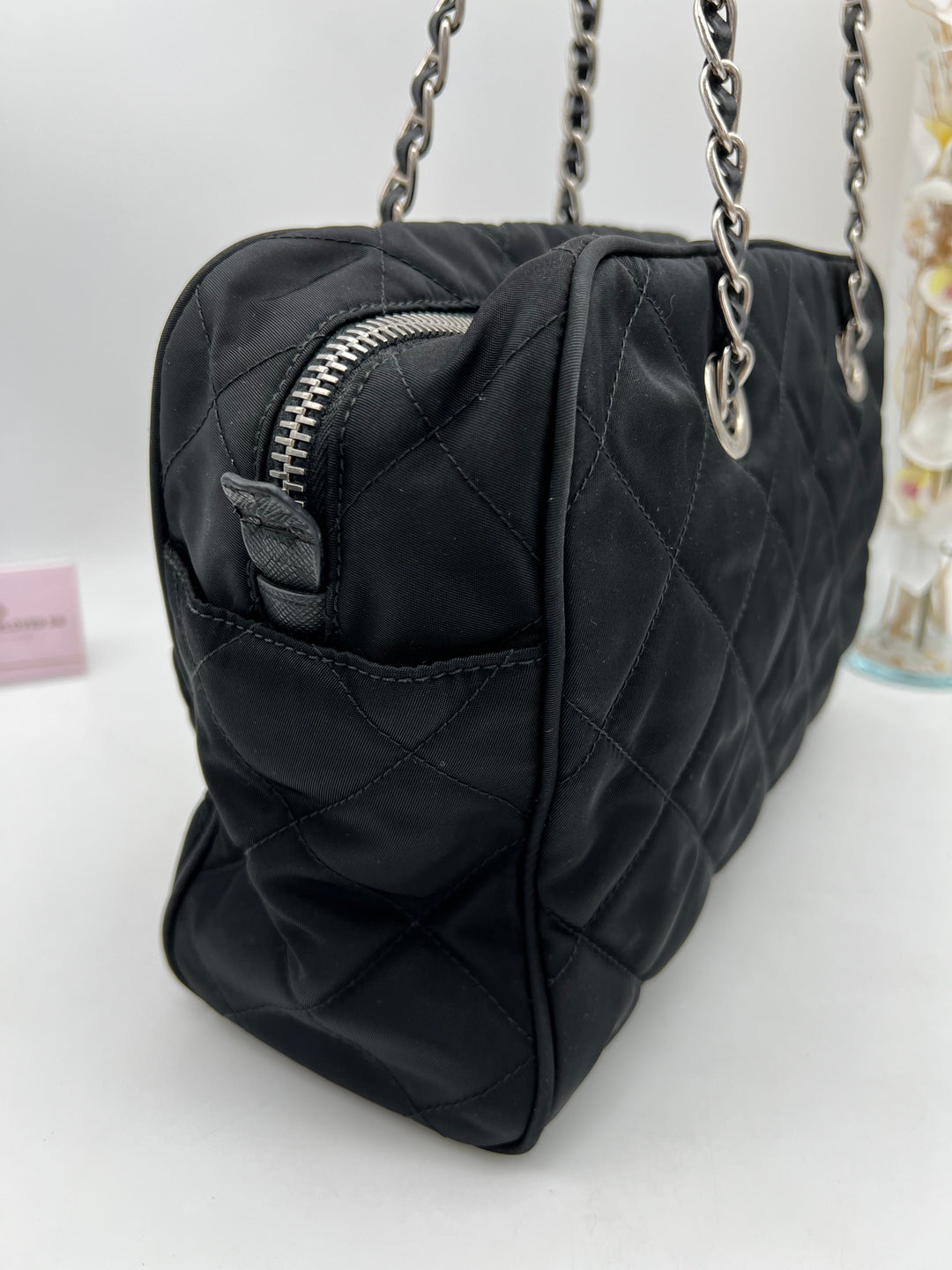 PRADA QUILTED TESSUTO CHAIN SHOULDER BAG