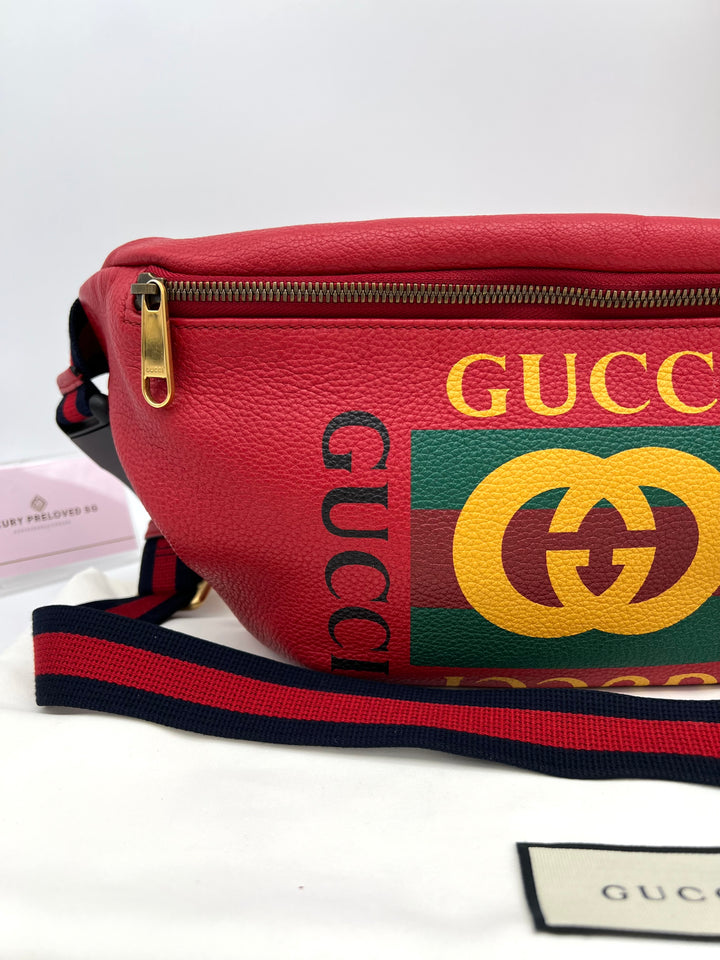 GUCCI RED LEATHER RETRO BELT BAG